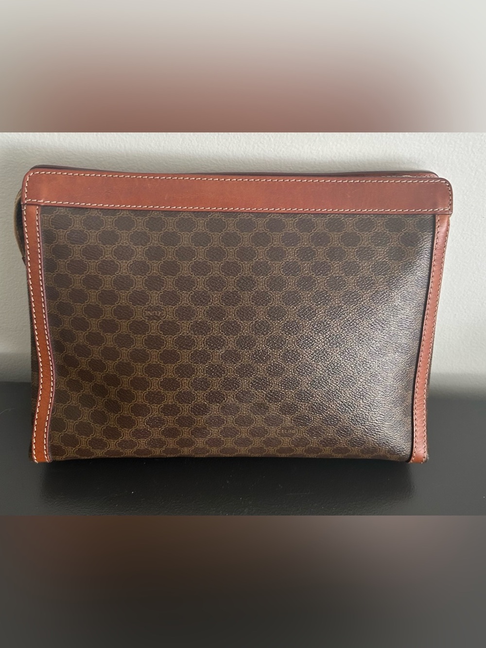 Celine Macadam Monogram Brown Canvas Leather Zip Clutch Pouch Vintage - Picture 9 of 15